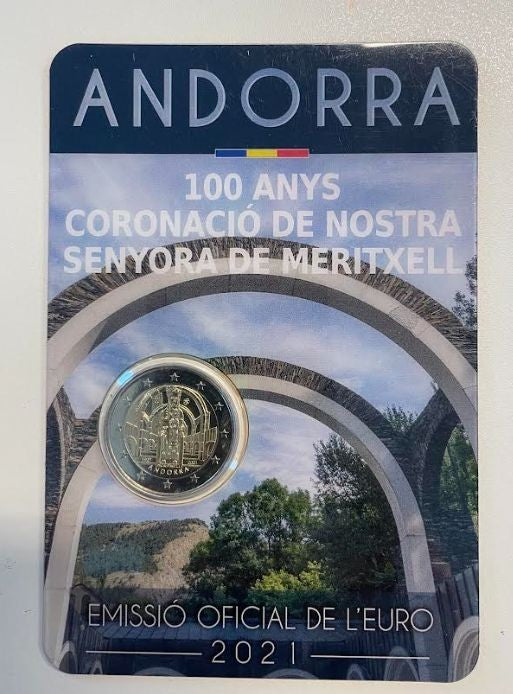 NL* ANDORRA 2 EURO 2021 100 ANNI NOSTRA SIGNORA DI MERITXELL FDC Coincard zecca