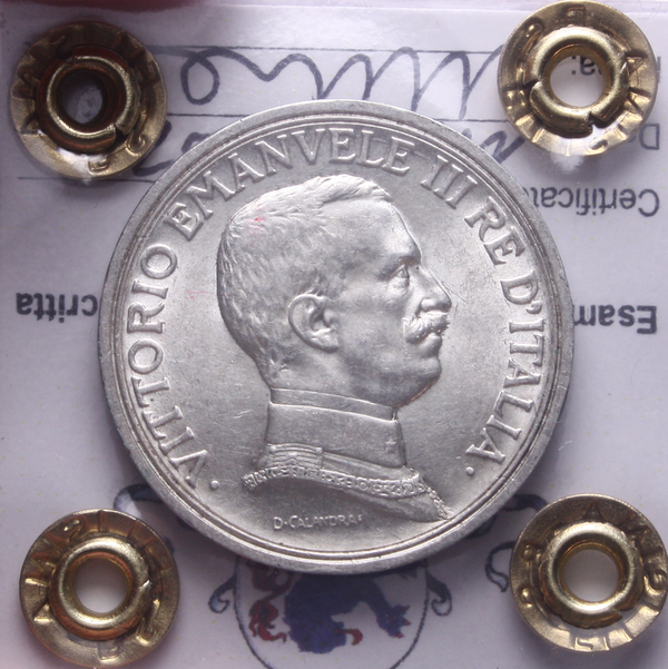 NL* VEIII Italia 2 LIRE AG. 1915 QUADRIGA BRIOSA QFDC COLPETTO Perizia Filisina