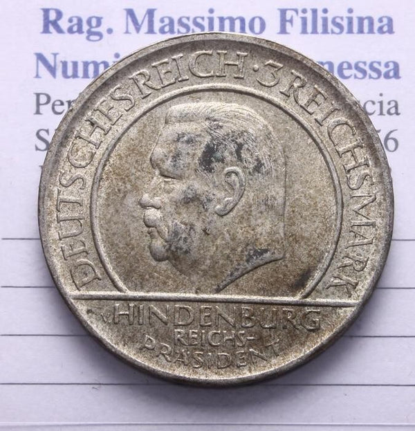 NL* GERMANIA WEIMAR 3 marchi REICHSMARK Silver Argento 1929 J HINDEMBURG