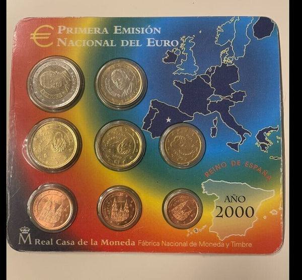 NL* SPAIN ESPANA Divisional EURO 2000 8 VALUES EURO COINS FDC - B UNCIRCULATED