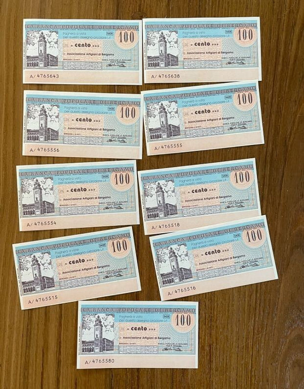 NL* ITALIA LOTTO 9 MINIASSEGNI POPOLARE DI BERGAMO FIOR DI STAMPA consecutivi