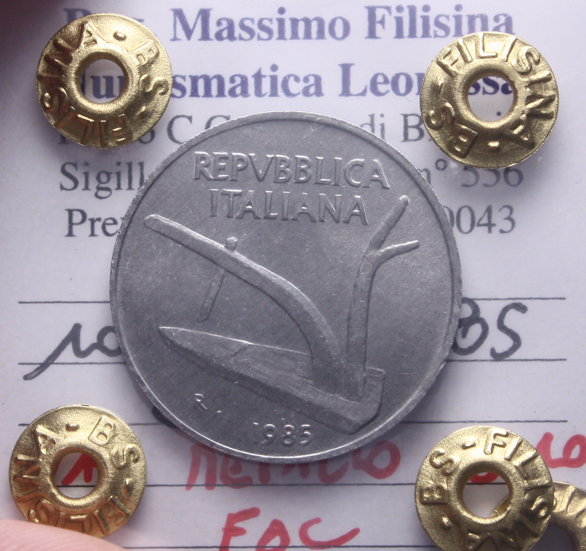 NL* Italia Repubblica 10 LIRE 1985 METALLO SCURO FDC Perizia Filisina Massimo