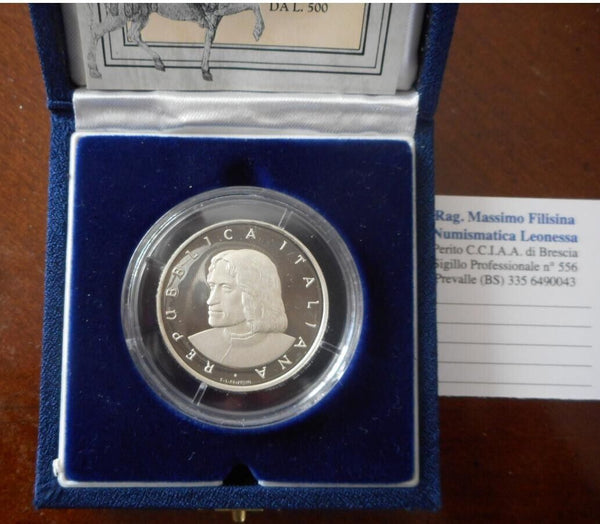 NL* ITALIA 500 LIRE Argento 1992 LORENZO IL MAGNIFICO PROOF SET Originale Zecca