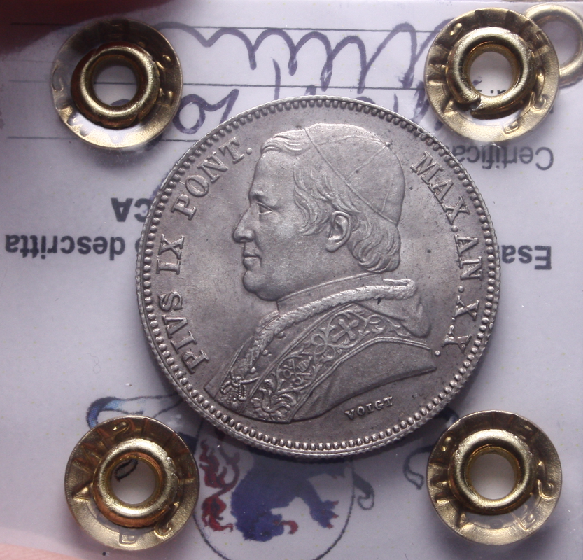 NL* STATO PONTIFICIO PIO IX 20 BAIOCCHI Argento 1865 SPL+/QFDC Perizia Filisina