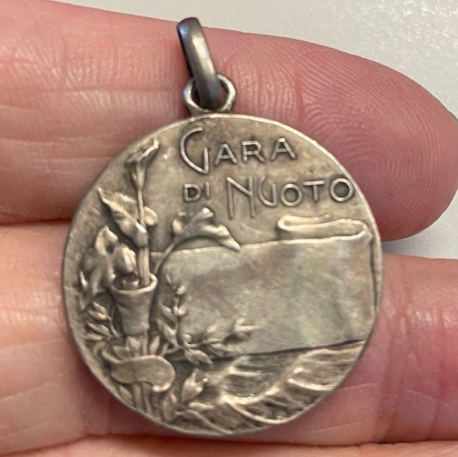 NL* ITALIA Medaglia argento portativa GARA DI NUOTO 1910-1930 Grammi 7.95