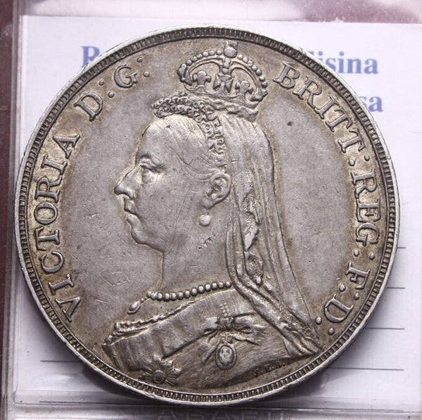 NL* ENGLAND QUEEN VICTORIA SILVER CROWN 1889 Super with patina