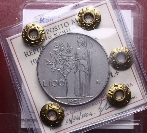 NL* Italia Repubblica 100 Lire MINERVA 1957 SPL + Perizia ESPOSITO MARCO