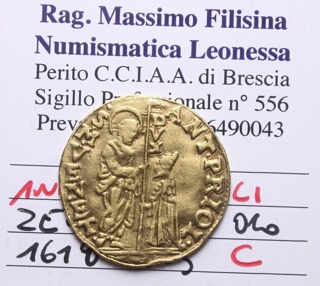NL*VENEZIA Doge ANTONIO PRIULI 1618/1823 ZECCHINO ORO BB Perizia Filisina