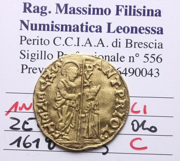 NL*VENEZIA Doge ANTONIO PRIULI 1618/1823 ZECCHINO ORO BB Perizia Filisina