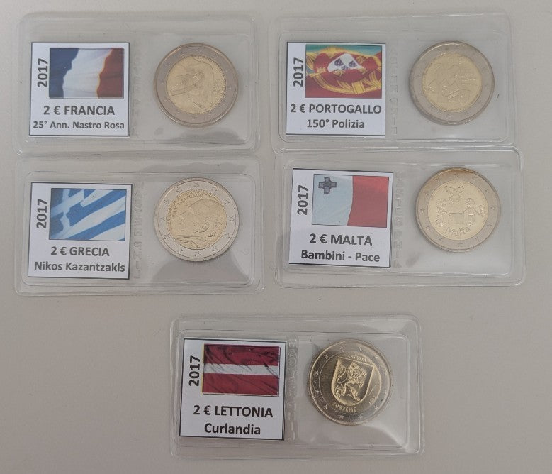 NL* EUROPA Lotto 5 MONETE da 2 EURO 2017 FRA PRT GRC MLT LVA fdc come da foto