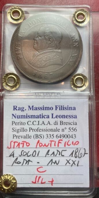 NL* ROME POPE PIUS IX 4 SONY Copper 1867 XXI SPL + Appraisal Filisina Massimo 