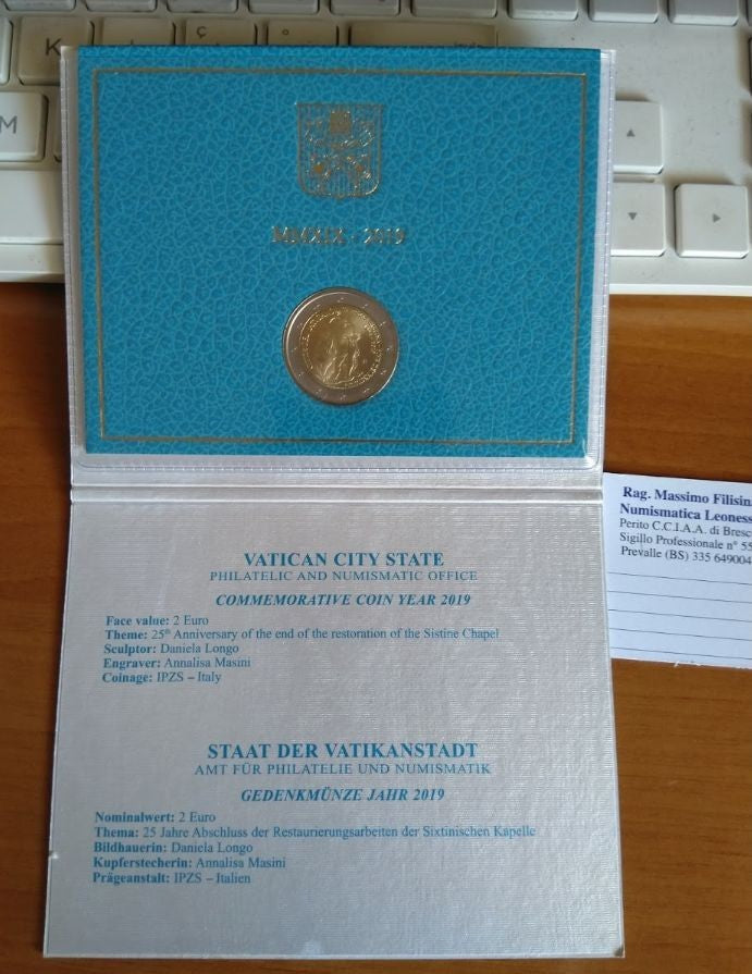 NL* CITTA' DEL VATICANO FRANCESCO 2 Euro 2019 FINE RESTAURO CAPPELLA SISTINA FDC