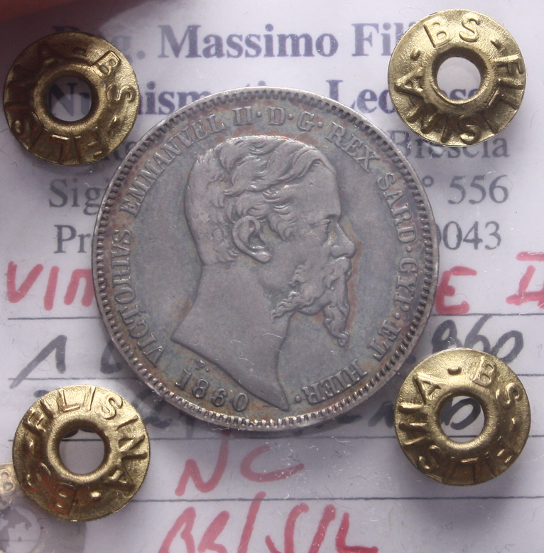 NL* SAVOIA VEII 1 Lira Argento 1860 MILANO NC BB/SPL Perizia Filisina Massimo