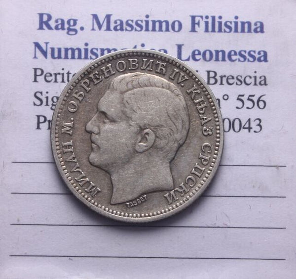NL* SERBIA RE MILAN IV 1 DINAR Silver 1879 Excellent Preservation