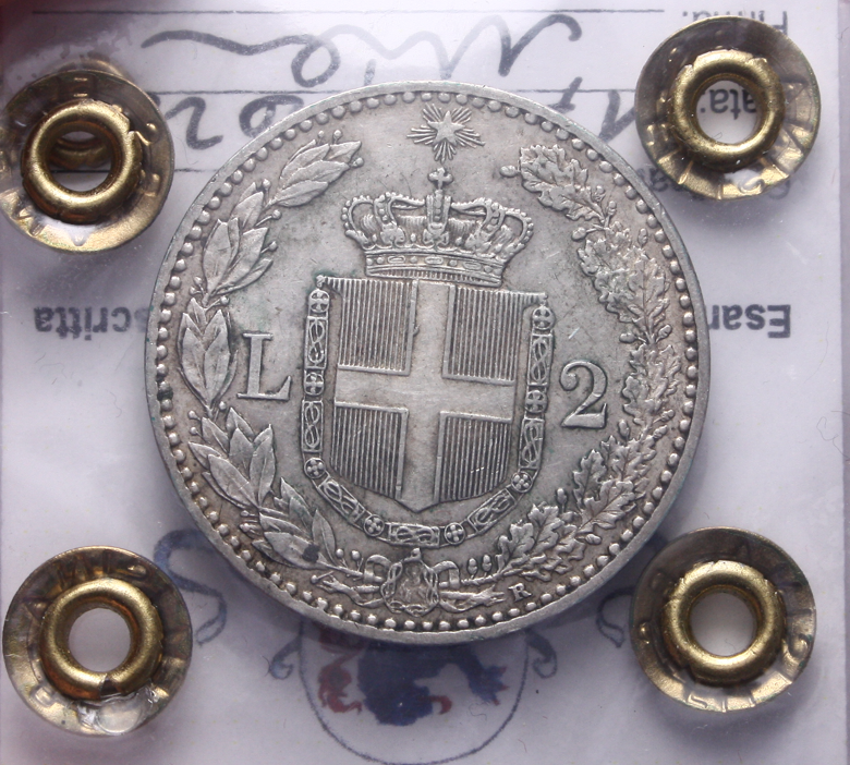 NL* UMBERTO I ITALIA 2 LIRE ARGENTO 1897 ROMA QSPL Perizia Filisina Massimo