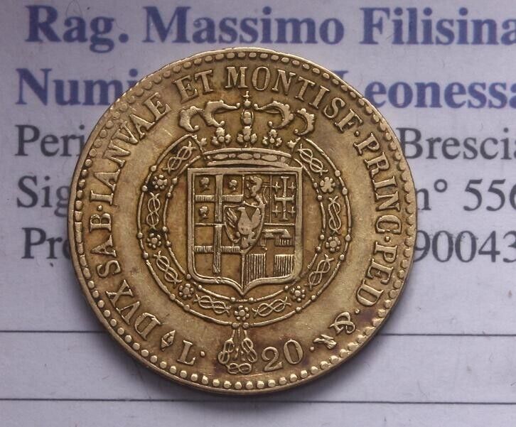 NL*VITTORIO EMANUELE I Marengo 20 LIRE GOLD 1818 TURIN RARE VF+ Filisina Grading