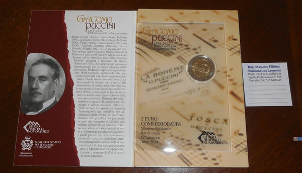 NL* SAN MARINO 2 EURO 2014 GIACOMO PUCCINI FDC set zecca