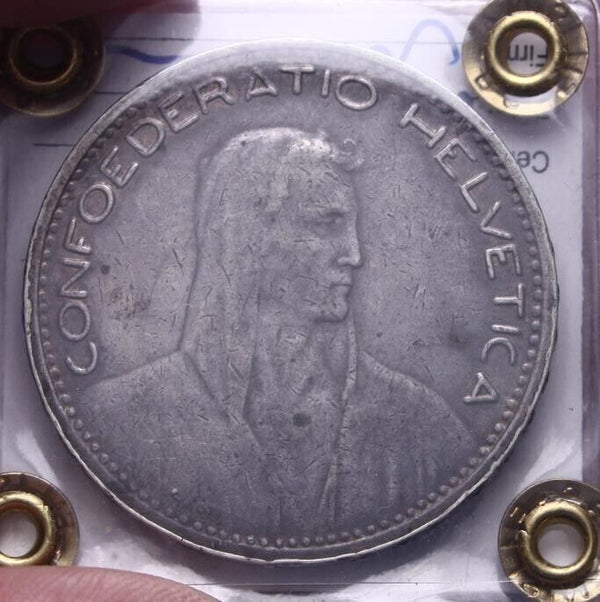 NL* SWITZERLAND CONFEDERATION 5 FRANCS SILVER 1923 B BB Filisina M. Appraisal