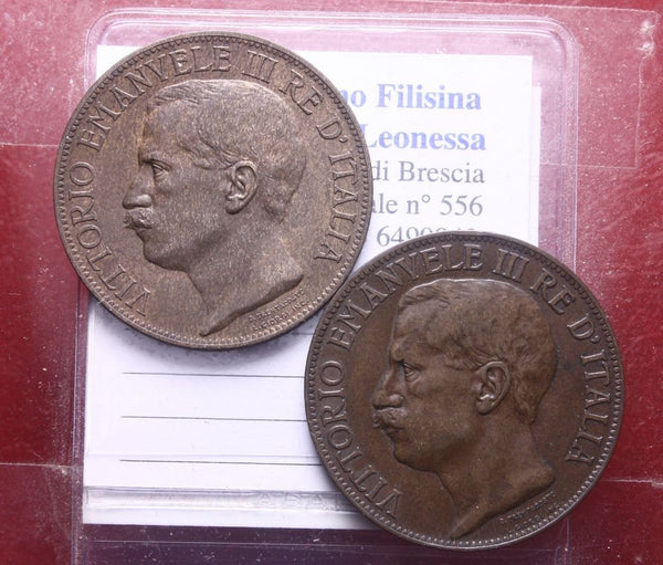 NL* VEIII RE D'ITALIA Lotto 2 pezzi 10 CENTESIMI 1911 CINQUANTENARIO SUPER cons.