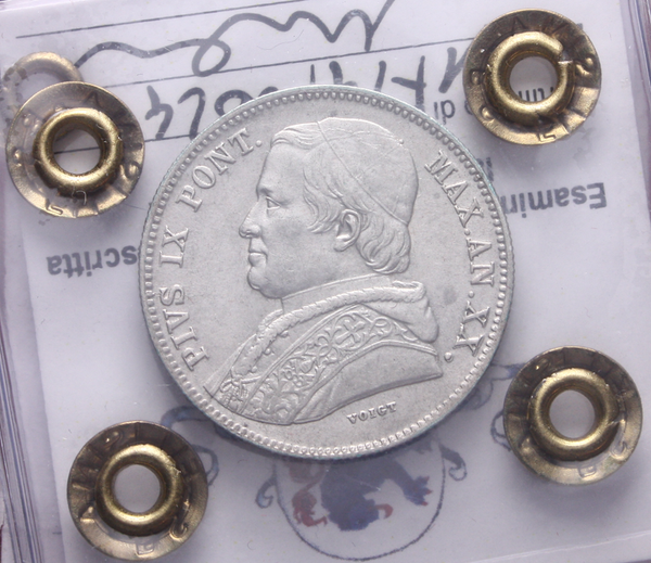 NL* STATO PONTIFICIO PAPA PIO IX 20 BAIOCCHI Argento 1865 QFDC Perizia Filisina