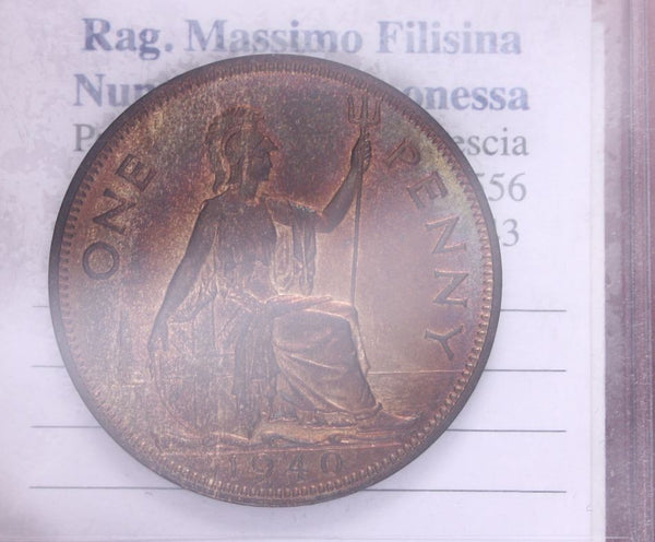 NL* INGHILTERRA RE GIORGIO V 1 PENNY rame 1940 non circolato con rame rosso