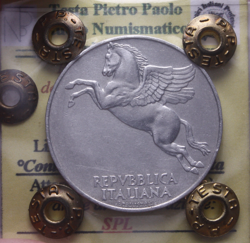 NL* Italia 10 LIRE PEGASO 1948 LEGENDA CAPOVOLTA SPL Perizia Testa Pietro Paolo