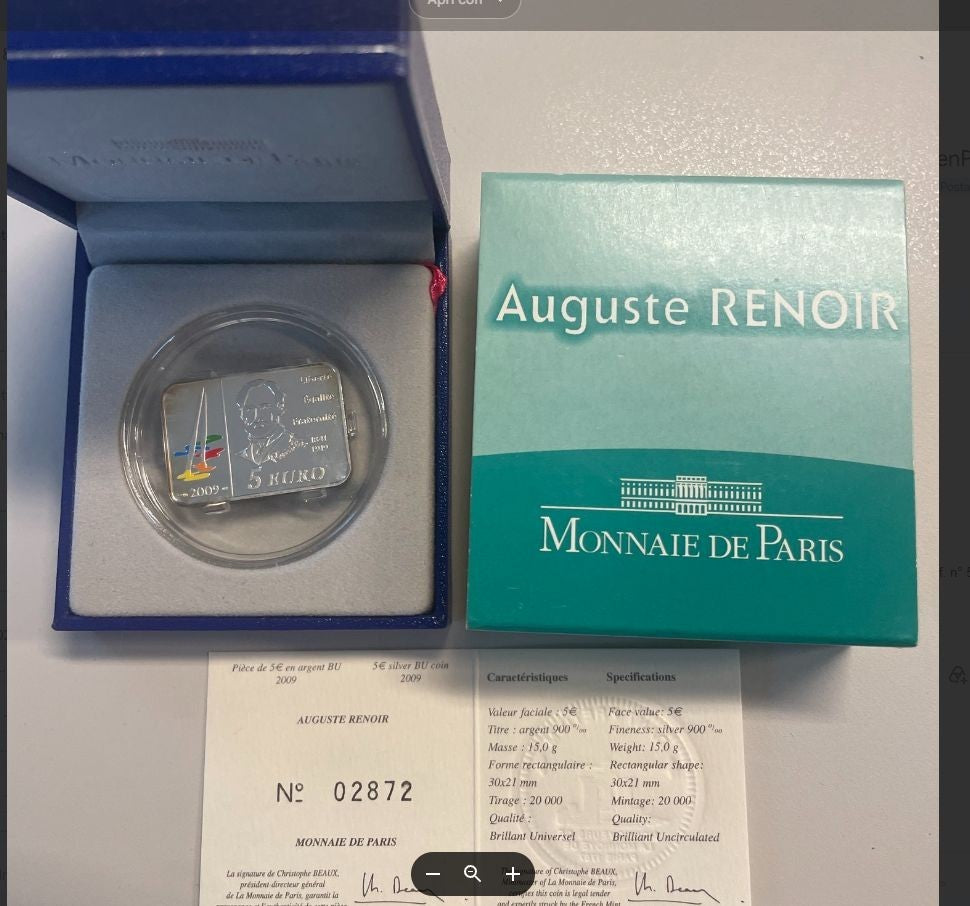 NL* FRANCIA MDP 5 EURO ARGENTO 2009 AUGUSTE RENOIR PROOF set zecca