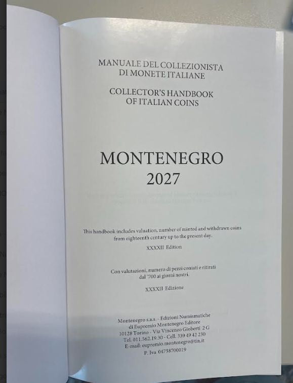 NL* CATALOGO MONTENEGRO 2027 Manuale del Collezionista di Monete Italiane NUOVO