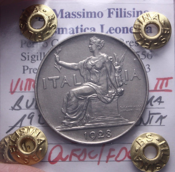 NL* VEIII Italia BUONO 1 LIRA 1928 ITALIA SEDUTA QFDC/FDC Perizia Filisina