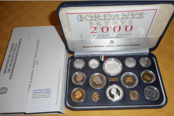 NL* ITALIA Divisionale 2000 GIORDANO BRUNO con 500/1000 LIRE Argento PROOF