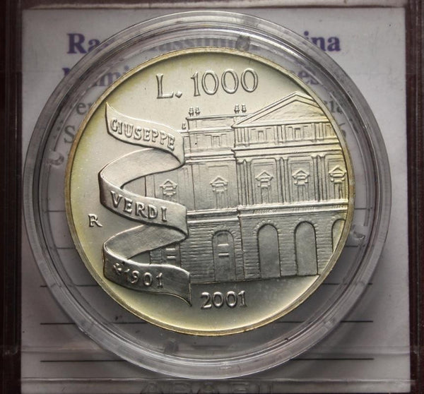 NL* ITALIA 1000 Lire ARGENTO 2001 GIUSEPPE VERDI FDC FIOR DI CONIO con lustro