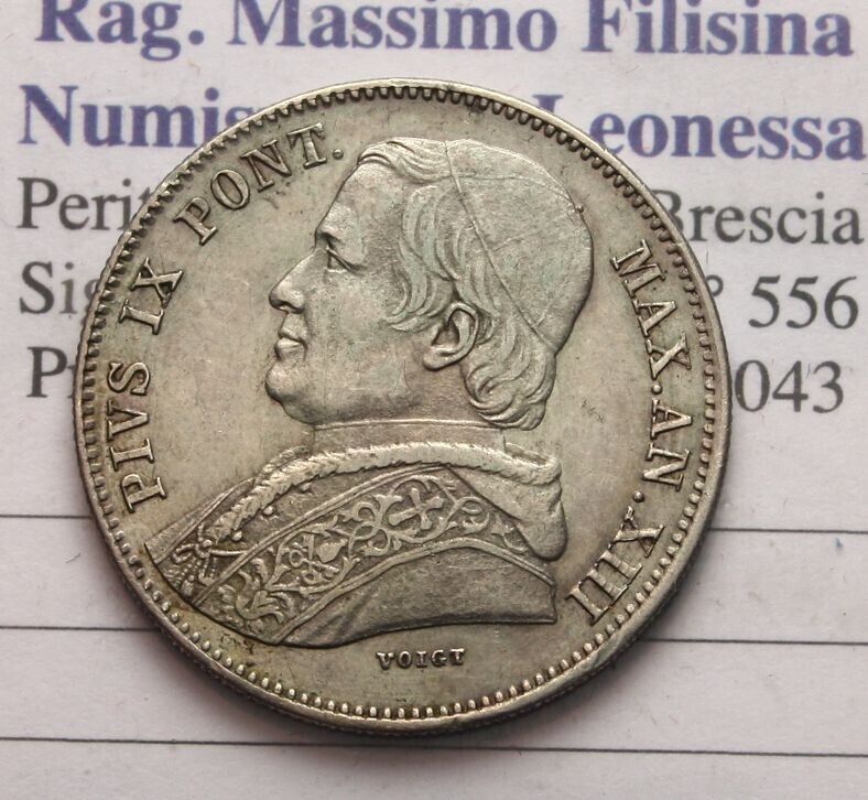 NL* BOLOGNA PIO IX 20 BAIOCCHI Argento 1858 BOLOGNA Anno XIII RARO SUPER
