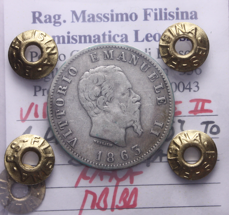 NL* ITALIA VEII 1 Lira Argento 1863 TORINO STEMMA RARA MB/BB Perizia Filisina