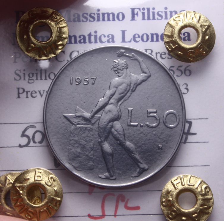 NL* ITALIA Repubblica 50 LIRE VULCANO 1957 NC SPL Perizia Filisina Massimo