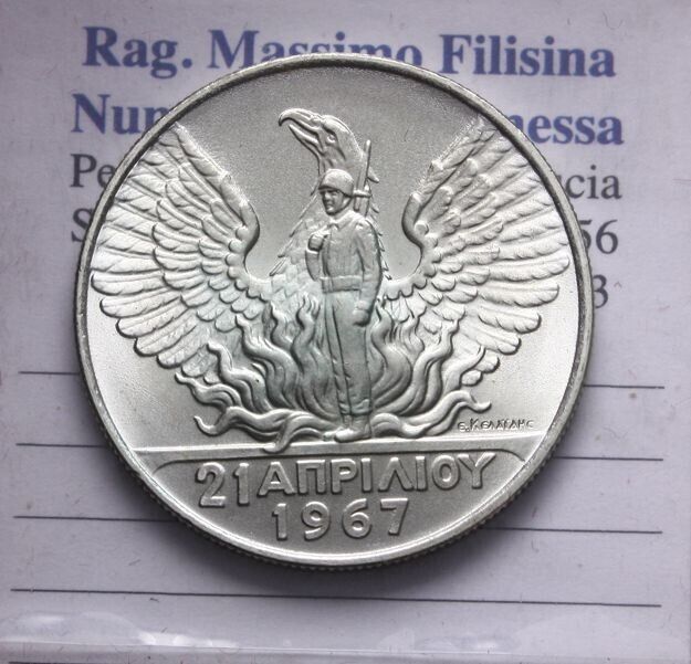 NL* GRECIA COSTANTINO II 50 DRACME ARGENTO 1970 Rivoluzione 1967 FDC CON LUSTRO
