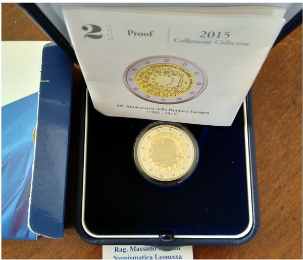 NL* ITALIA Repubblica 2 EURO 2015 30° BANDIERA EUROPEA PROOF set zecca