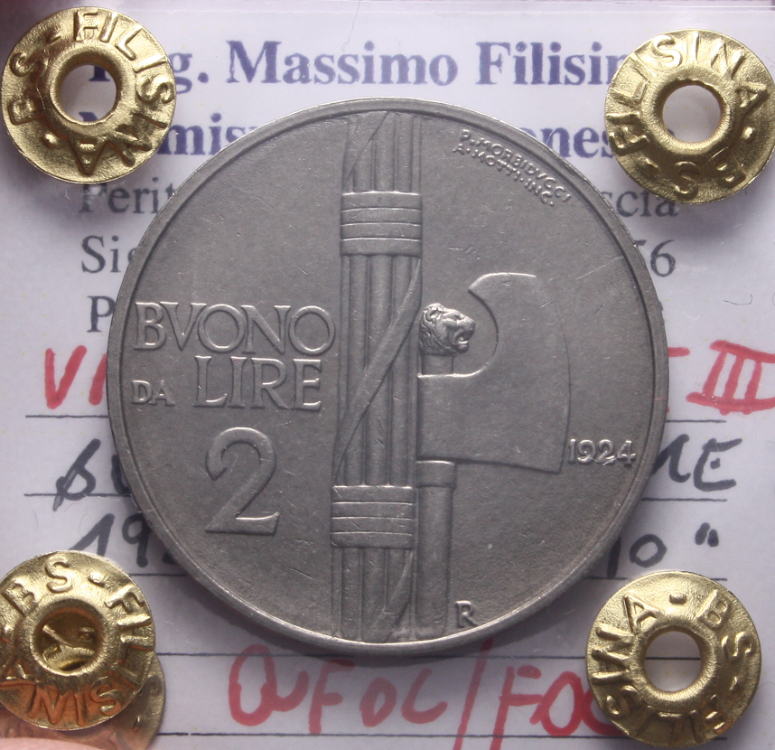 NL* VEIII ITALIA BUONO DA 2 LIRE FASCIO 1924 QFDC/FDC Perizia Filisina Massimo