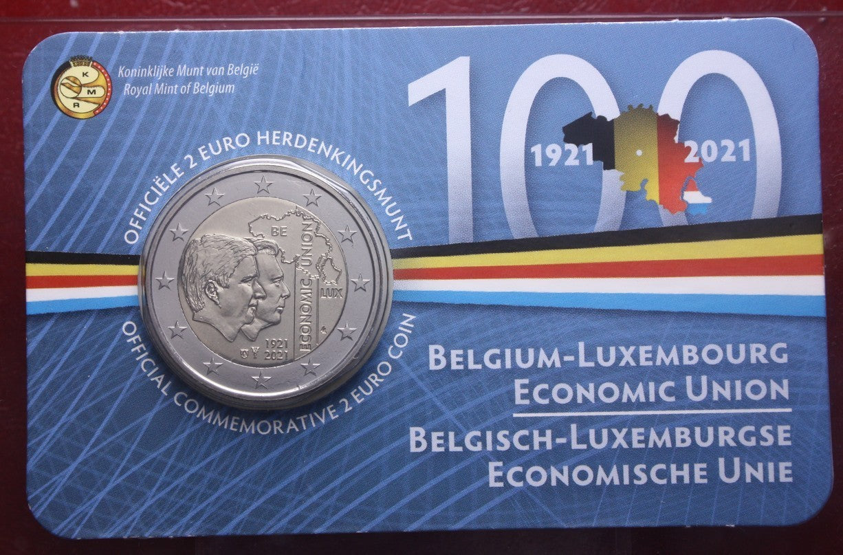 NL* BELGIO 2 EURO 2021 UNIONE ECONOMICA BELGIO-LUSSEMBURGO FDC coin card