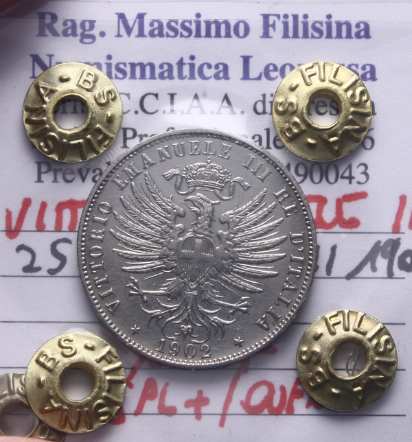 NL* VEIII ITALIA 25 CENTESIMI VALORE 1902 RARA SPL+/QFDC Perizia Filisina
