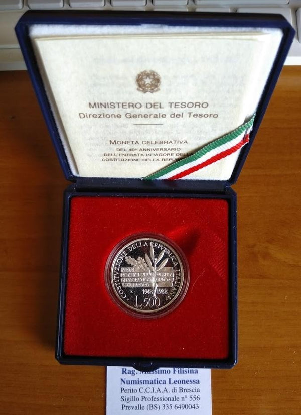 NL* ITALIA 500 Lire Argento 1988 COSTITUZIONE ITALIANA PROOF SET zecca