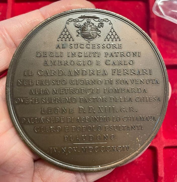 NL* MILANO MEDAGLIA BRONZO 1894 Cardinale ANDREA FERRARI MM 72 gr. 158,3 Johnson