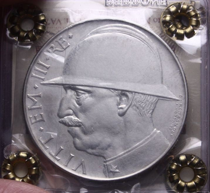 NL* VEIII 20 LIRE ARGENTO 1928 ELMETTO NC SPL+ Perizia Perrone Fabio