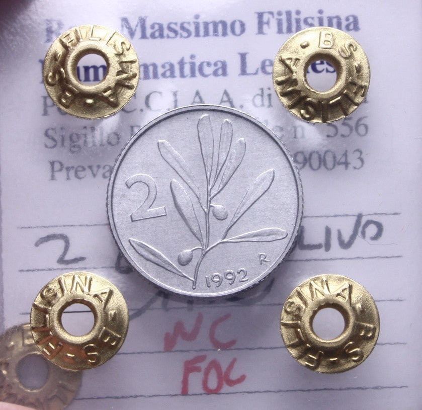 NL* ITALIA Repubblica 2 LIRE ULIVO 1992 NC FDC Perizia Filisina Massimo