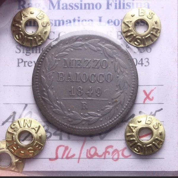 EN* ROME POPE PIUS IX HALF BAIOCCO COPPER 1849IV AU QFDC Filisina Massimo Expert Opinion
