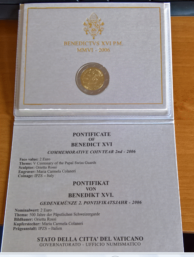 NL* VATICANO BENEDETTO XVI 2 Euro 2006 GUARDIA SVIZZERA PONTIFICIA FDC set zecca