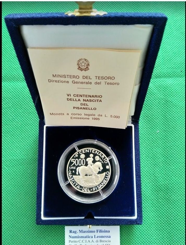 NL* ITALIA 5000 Lire Argento 1995 IL PISANELLO PROOF FS set ZECCA