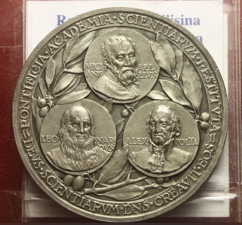 NL* ROME POPE PIUS XI Silver Medal 1937 XVI Busts Michelangelo Leonardo Volta