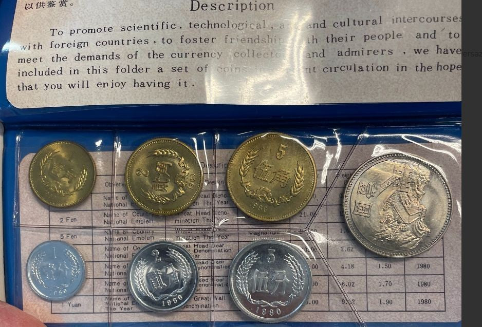 NL* PEOPLE'S BANK OF CHINA 1980 7 Coins Uncirculated Black Holder set Very Rare