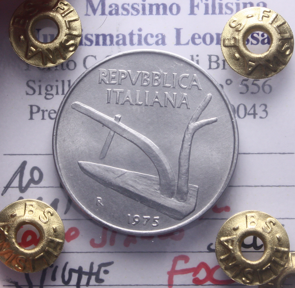 NL* Italia Repubblica 10 LIRE 1975 CONIO STANCO FDC Perizia Filisina Massimo