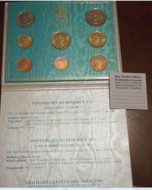 NL* CITTA' DEL Vaticano Papa BENEDETTO XVI 2013 Divisionale 8 Valori FDC set